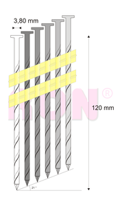 Hřebíky RB pásek plast 21° 3,8/120 kroucené RON, 1000 ks
