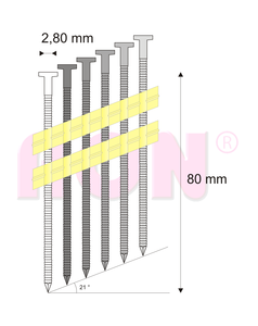 Hřebíky RB pásek plast 21° 2,8/80 konvex RON, 2400 ks