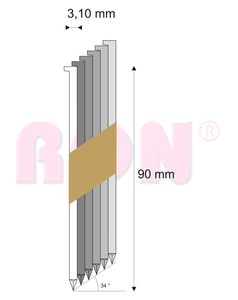 Hřebíky CHN, D hlava pásek papír 34° 3,1/90 hladké RON, 2000 ks